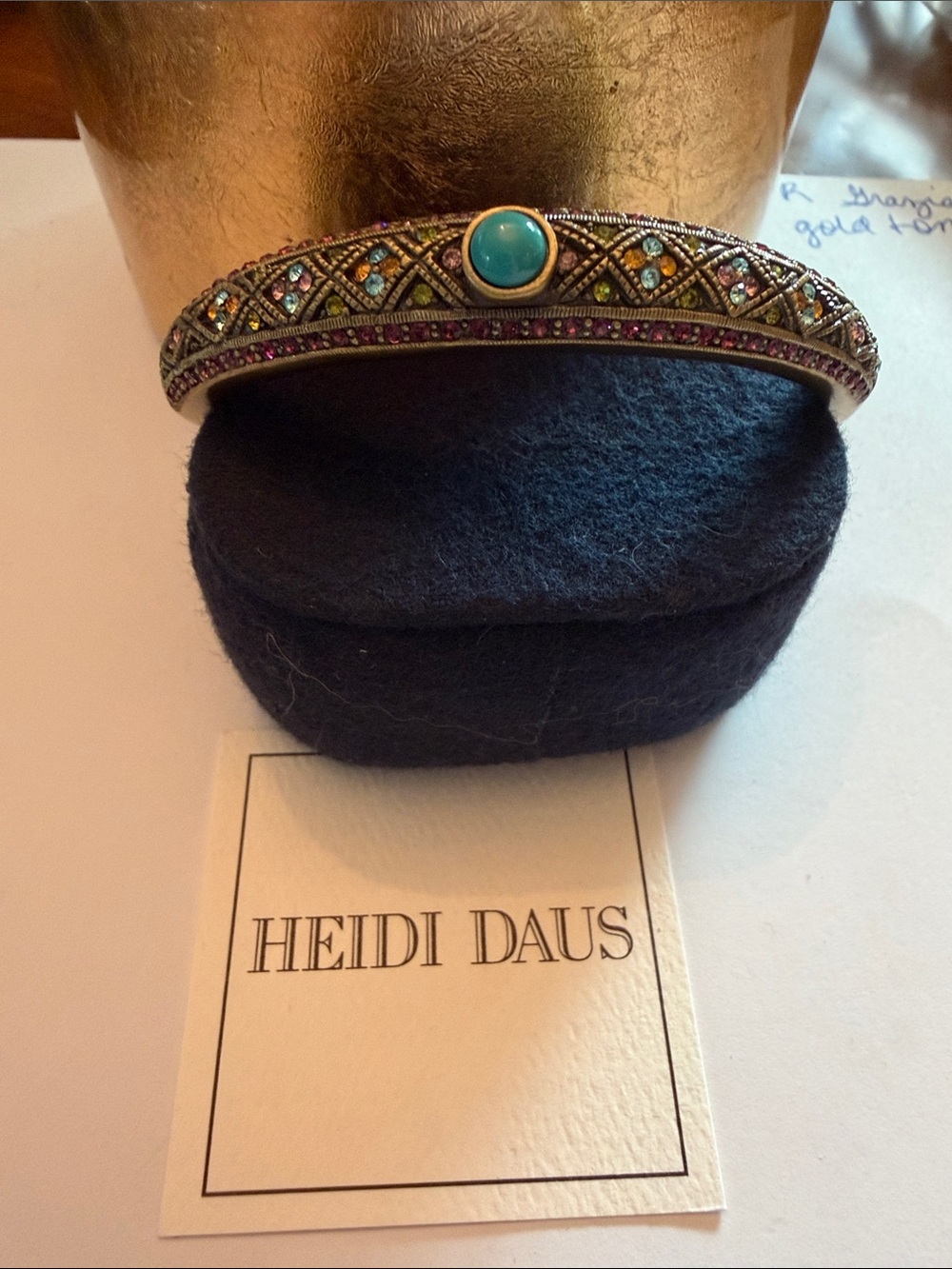 Heidi Daus Vintage Gold-Tone Bangle with Turquoise Cabochon and Purple Crystal